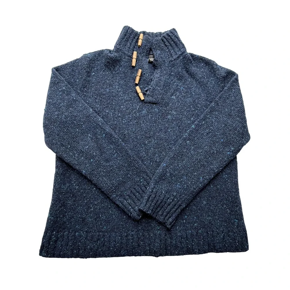 Banana Republic Sweater Mens Large Blue Wool Blend Mock Neck Toggle Pullover